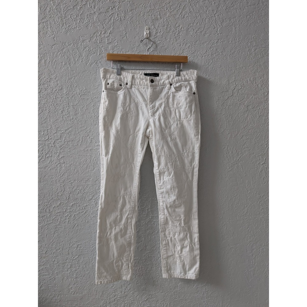 Lauren Ralph Lauren Modern Skinny Ankle Jeans Womens 6 Cotton White Embroidered